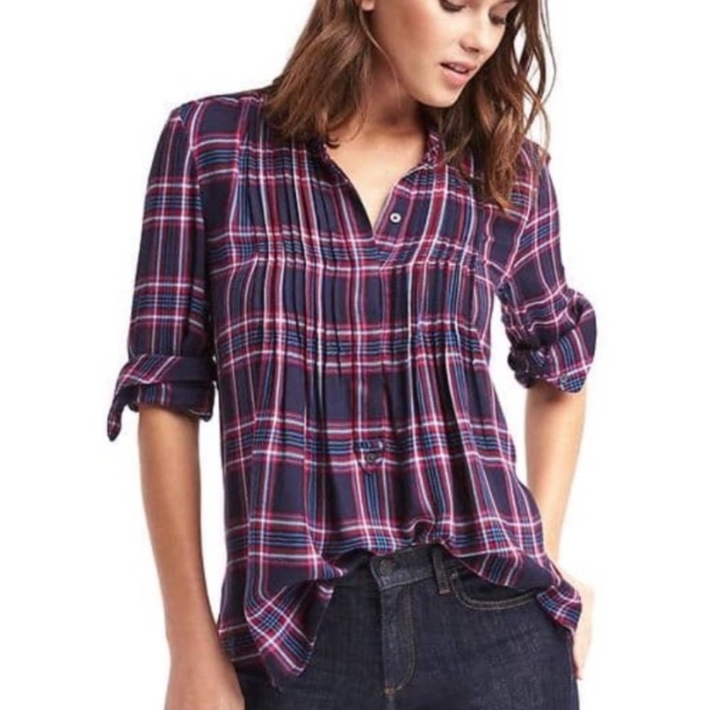 Gap pintuck plaid top, XS